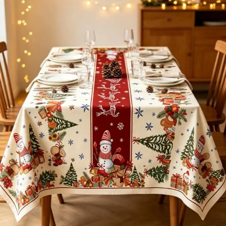 Christmas Table Runner, Santa Snowman Xmas Winter Holiday Decor, Vintage Farmhouse Style Table Cover For Dining Room Kitchen Party