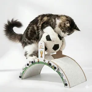 SummerVibes petlovers Interactive Soccer Cat Scratcher - Arch Bridge with Spinning Ball - Sturdy Wood Bracket & Hard Corrugated Material cool cat stuff cat stuff for indoor cat furniture