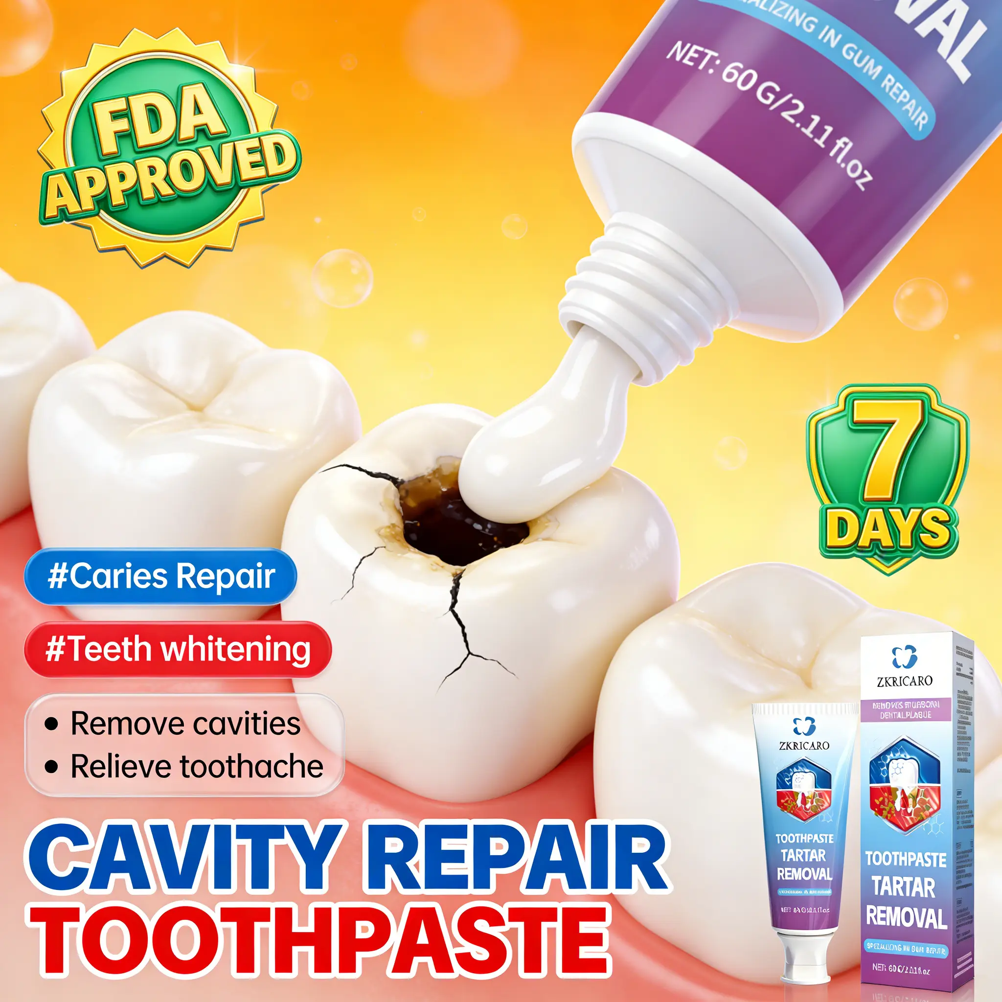 ZKRICARO Anti-Cavity Toothpaste with Chamomile, Gentle Chemical Free Formula to Whiten & Strengthen Enamel, FDA Certified Oral Care for Gum Health & Sensitive Teeth, Tea Tree