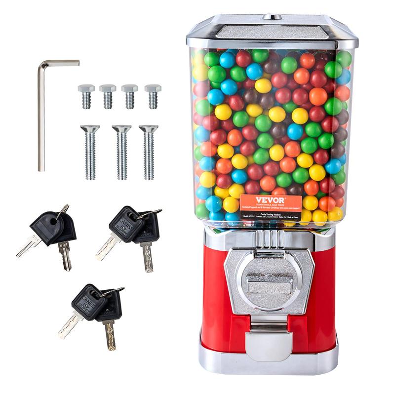 VEVOR Gumball Machine for Kids, TikTokShopBlackFriday, 17"H Home Candy Vending Machine, PC Gumball Dispenser, Bubble Gum Machine for Game Stores, Coin Operated Gumball Bank for Toy Capsules Bouncy Balls Candy, Red