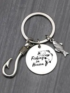 A fashionable stainless steel keychain fishing enthusiast keychain, with a fish hook pendant and a fish pendant, a small pendant, is also a surprise exquisite little gift, Stylish Keychain
