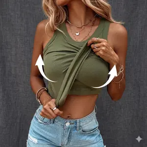 Built-in Bra Tank Top Ribbed Racerback Tops for Women Everyday Basic Padded Comfortable Stretchy Body-hugging Casual Daily Wear Minimalist Short Round Neck Womenswear Bridal Workout with resin Crop Backless Strappy mesh red weighted vests