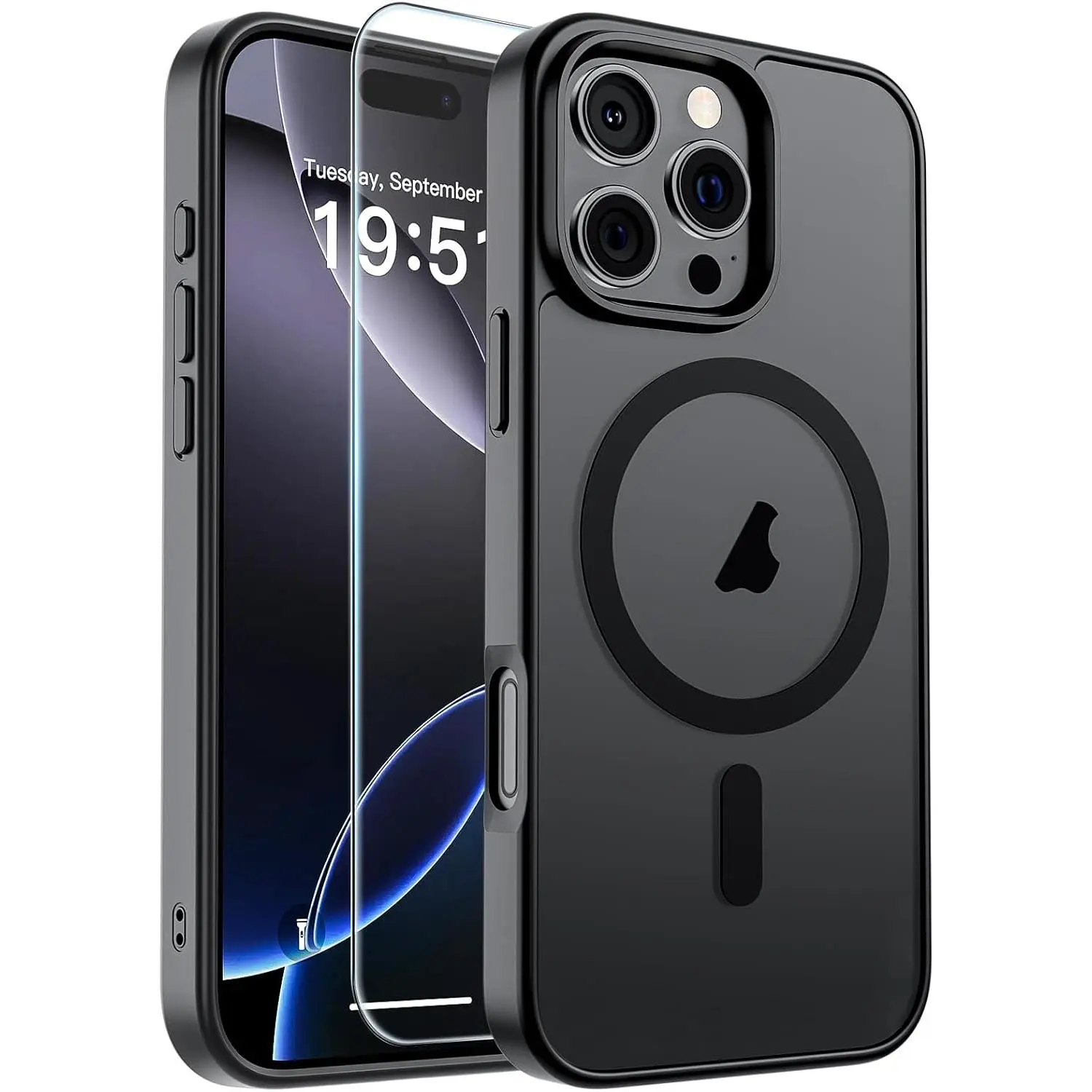 SUPFINE Magnetic for iPhone 16 Pro Max Case Black | With Screen Protector, Translucent Matte, Compatible with MagSafe, Military Grade Drop Proof, Rugged Shockproof Protective