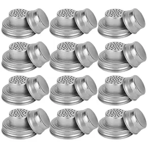 12 Pack Stainless Steel Mason Jar Shaker Lids with Silicone Seals for Dredge Flour, Mix Spices, Sugar, Salt, Peppers - Fits Regular Mouth Mason Jars