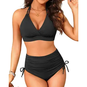 Yonique Women Tummy Control Bikini Set - Two Piece Swimsuit High Waisted Bathing Suit Halter Push Up Swimwear