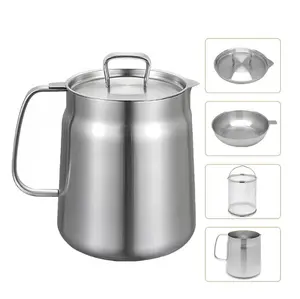 304 Stainless Steel Deep Fryer Pot with Basket & Strainer, Large Capacity Bacon Grease Container for Kitchen,Frying, Cooking, Camping,Oil Filter Container - Dishwasher Safe