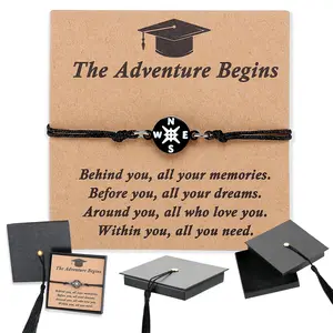 Graduation Compass Bracelet for Women Men Class of 2026 Adjustable 316L Stainless Steel Inspirational Jewelry The Adventure Begins Gift for Her Him Daughter Son Student Nurse College High School Kindergarten Grade with Box Card