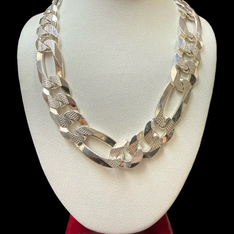 Figaro Diamond Cut and Plain Cut Chain Silver Necklace 12.5mm 90g 11mm 60g 10mm 46g 8.5mm 38g 7mm 27g 6mm 18g 4.5mm 10g 4mm 10g
