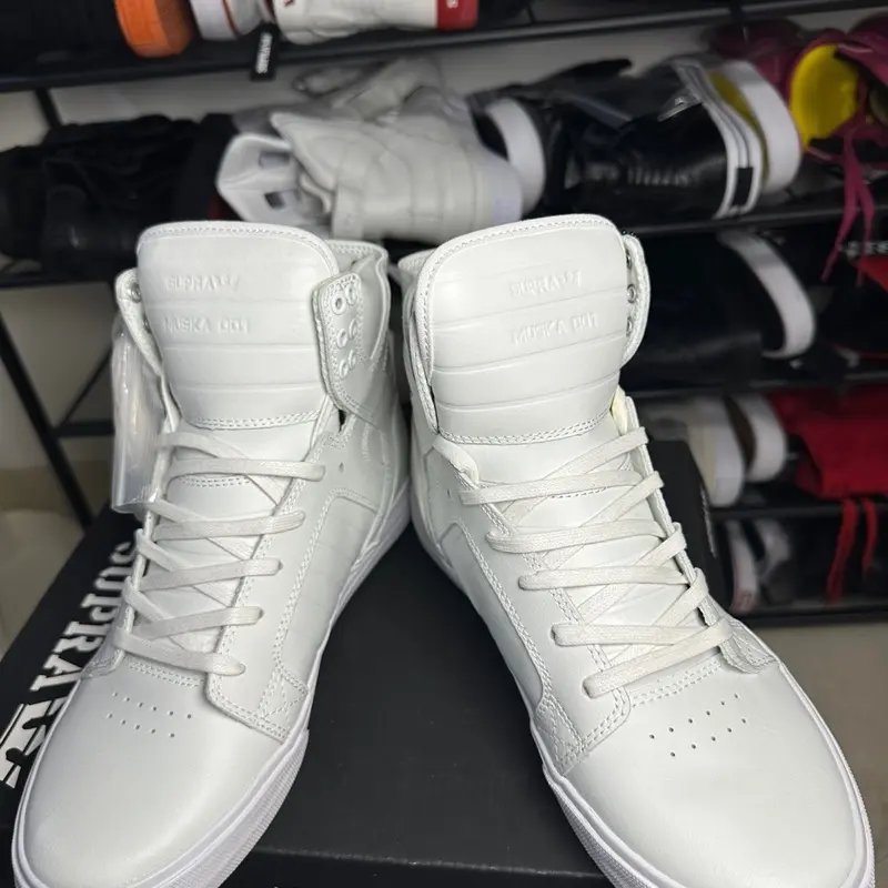 Supra Skytop HF Red White Ruched Leather High Top Sneakers Unisex