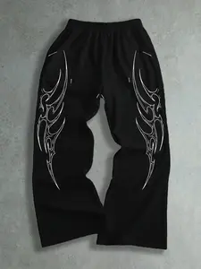 Unisex Cartoon Print Flared Trousers, Loose-Fit Comfortable Home & Pants, Breathable Soft Material, Five Sizes Available