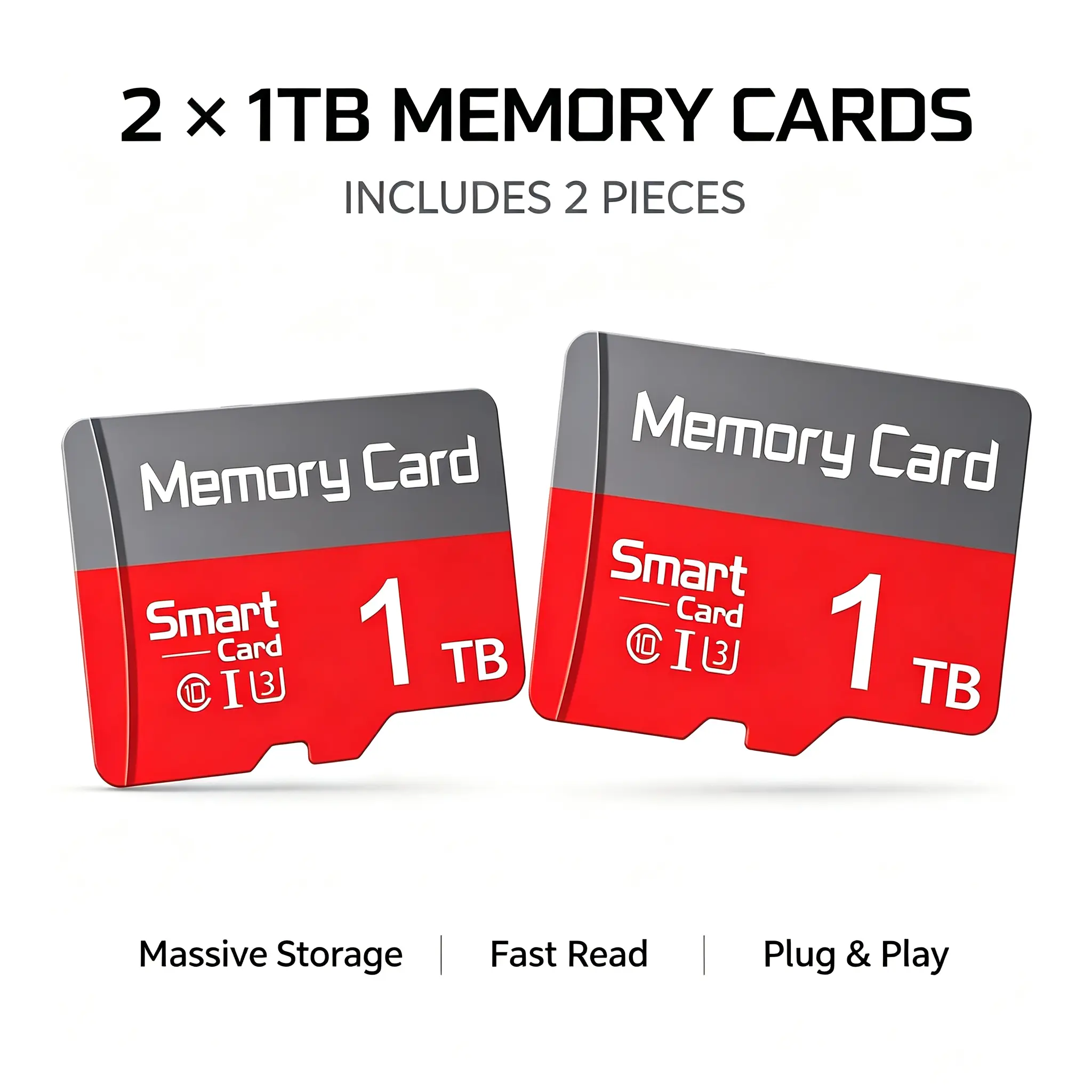 2-Pack 1TB, micro sd card, Fast Data Transfer, sd card, Stable Reading Writing, sd memory card, Includes SD Card Adapter, Class 10 for dash cam, mp3 player, kids camera, tablet, sat nav