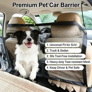 Dog Car Barrier, Universal Pet Barrier for Car Backseat, Mesh Vehicle Dog Gate for SUV, Truck, Car, Sturdy Pet Safety Net to Separate Front and Rear Seats, Easy Install Dog Separation Barrier for Pet Travel