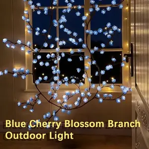 96LED Blue Cherry Blossom Branch Lights, Flexible And Bendable Cherry Blossom Vine String Lights, 8 Flashing Modes, USB Powered, Flexible Branches, Perfect for Bedroom, Living Room, Wall, Party, Holiday, Wedding Decoration, Christmas Decoration