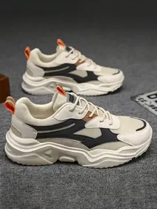 Men's Colorblock Lace Up Mesh Sneakers, Casual Sporty Breathable Comfortable Running Shoes, Fashionable Sneakers for Daily Wear