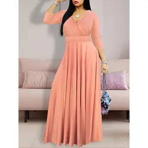 Women's Summer Mid-Length Casual Dress, V Neck Solid Color Party Dress, Comfortable Fashion Design for Outdoor Activities