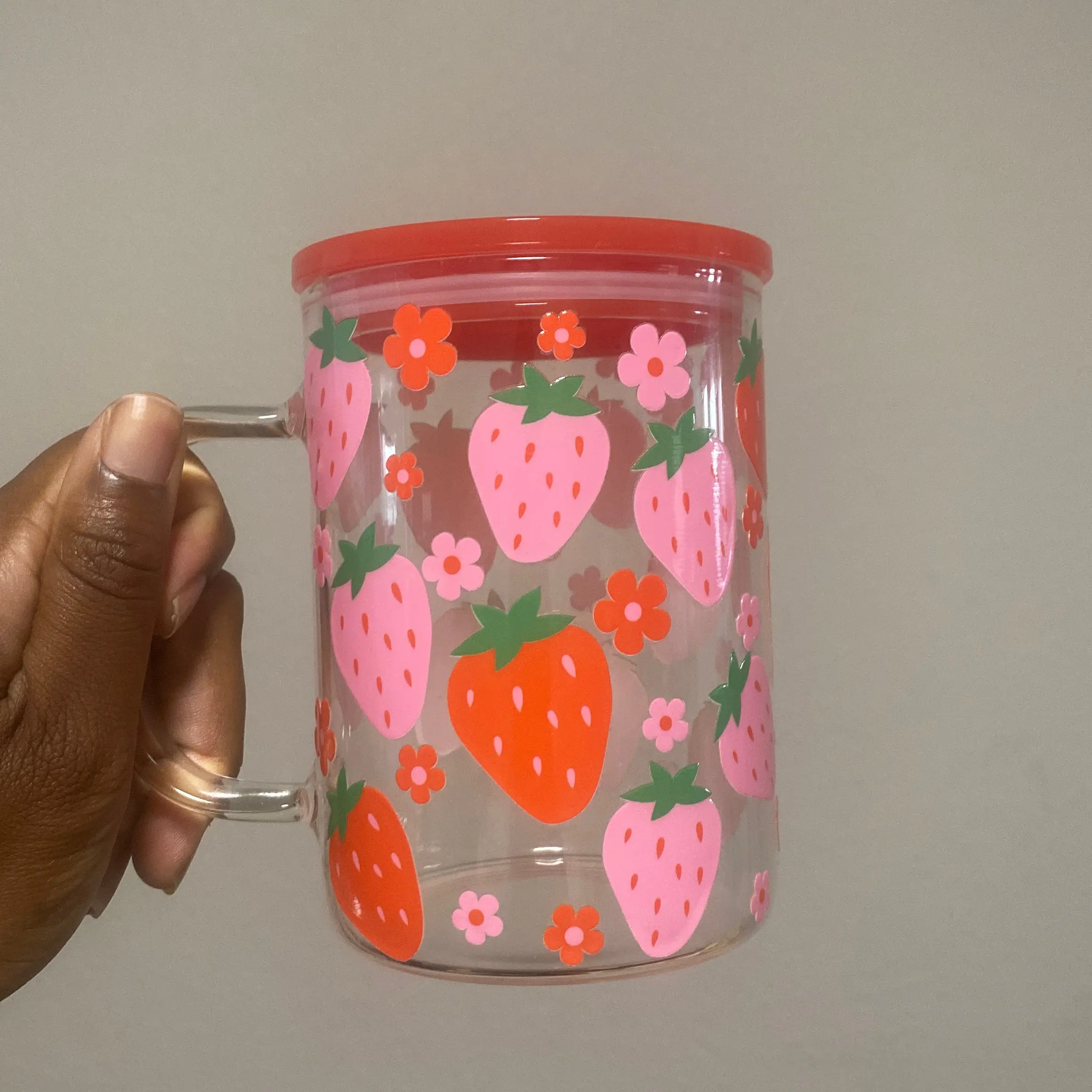 15oz Strawberry Libbey Glass Mug / Strawberry Mug