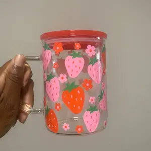 15oz Strawberry Libbey Glass Mug / Strawberry Mug