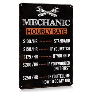 Mechanic Hourly Rate Metal Sign, Vintage Wrench Tool Poster, Mechanic Workshop Plaque, Garden & Patio Decoration Supplies
