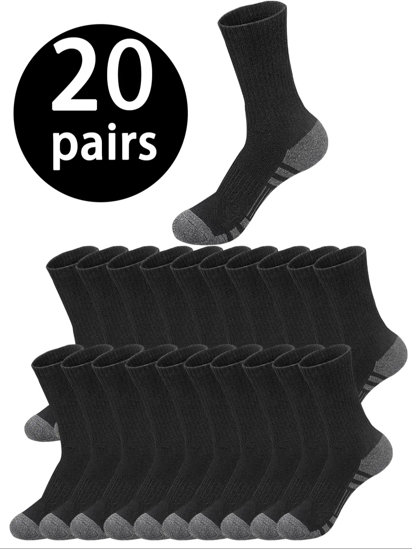 20 pairs of men's mid-calf socks, soft, stretchy, comfortable, and breathable, suitable for everyday wear by both men and women. Simple and comfortable unisex mid-calf socks, striped socks for both men and women, Casual Daily Socks, Sock Packs