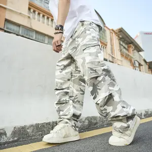 Men Stylish Camouflage Multiple pockets Cargo Jeans Trousers Male Streetwear Loose Casual Carpenter Straight Denim Pants