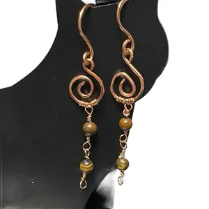 Tiger's Eye & Copper Earrings Handcrafted Spiral Design with Natural Gemstone Beads for Women's Fashion Jewelry