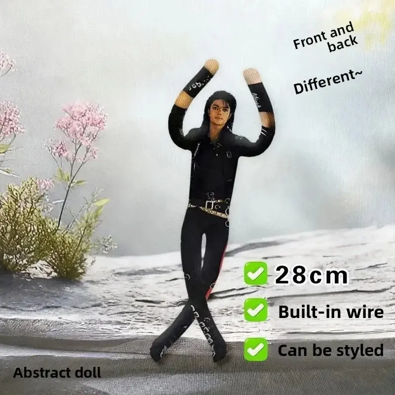 28cm Michael Jackson Abstract Bendable Plush Doll Built-in Wire Skeleton Poseable Figure Double Sided Print Stuffed Toy Collectible Gift For Pop Music Fans Home Decor