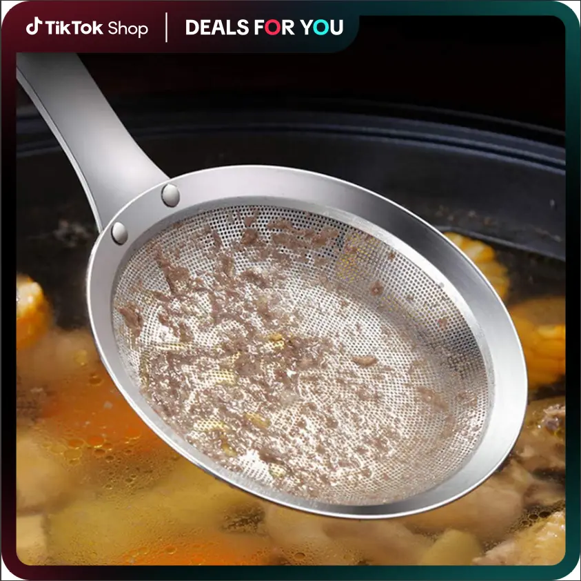 Filter Spoon Stainless Steel Grease Skimmer Spoon Fine Mesh Filter Food Filter with Ergonomic Handle Kitchen Oil Skimmer Filter