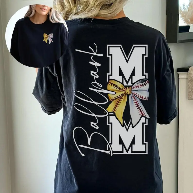 Ballpark Mom Shirt Baseball Softball Mama Tee Ball Park Bow T-Shirt Gift For Mom