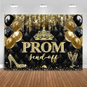 Prom Send Off 2026 Backdrop  Crown Graduation Prom Night Party Decorations Banner Graduate Photography Background Supplies (, 7x5ft(82''x60''))
