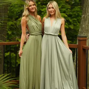 Infinity Bridesmaid Dress, Moss Green Convertible Long Dress with Maxi Length, Multiway Design, Womenswear, Customized Evening Dress