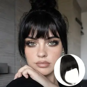 VOSILK Clip in Bangs Synthetic Clip on Wispy Bangs Fringe with Temples Hairpieces Fake Front Bangs Extensions for Women Black Color