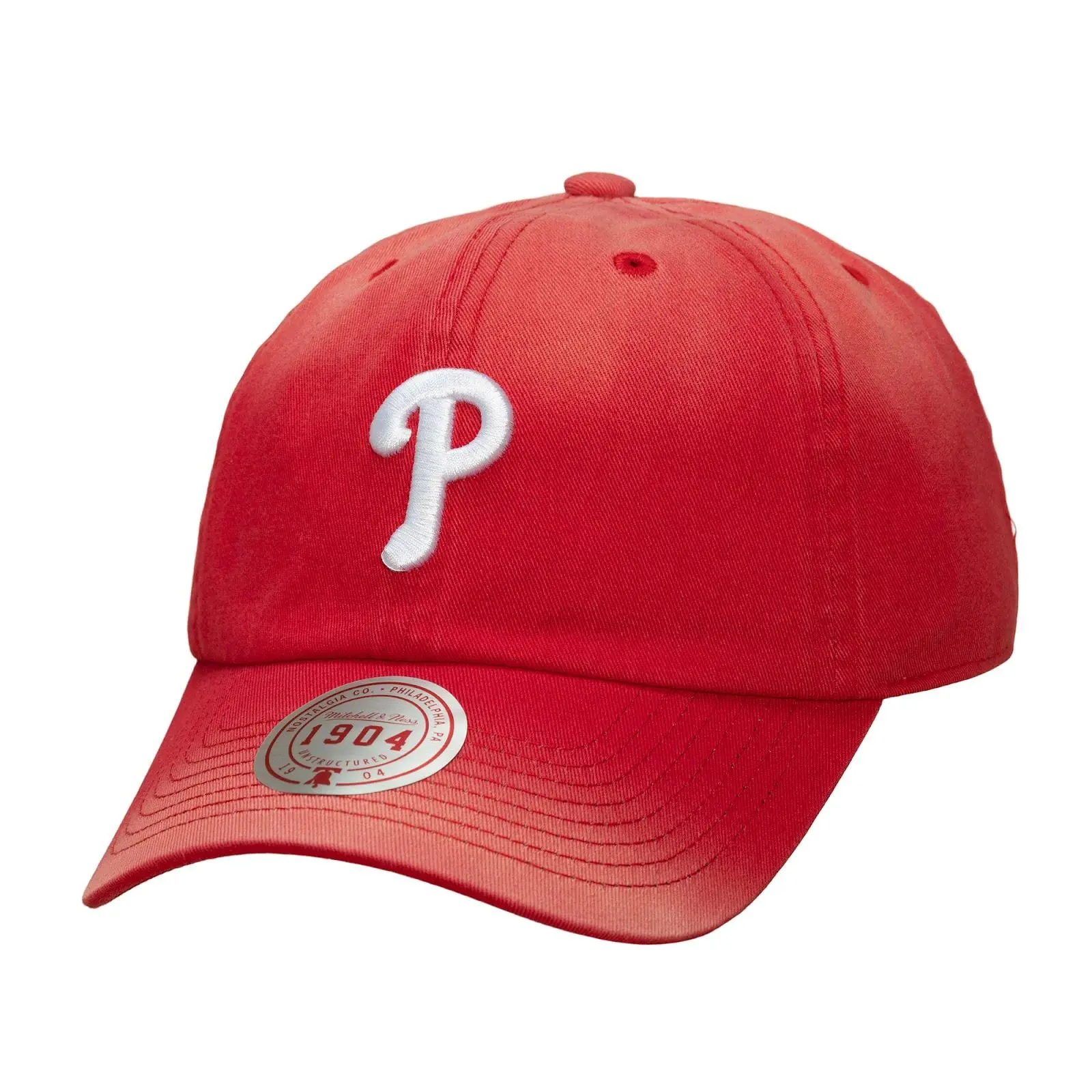 Philadelphia Phillies Red Soft Wash 1904 Adjustable Dad Hat MLB Throwback Cap Fan Gear Mitchell & Ness