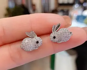Non-Natural Crystal Rabbit Stud Earrings, Easter Stud Earrings Jewelry Accessory