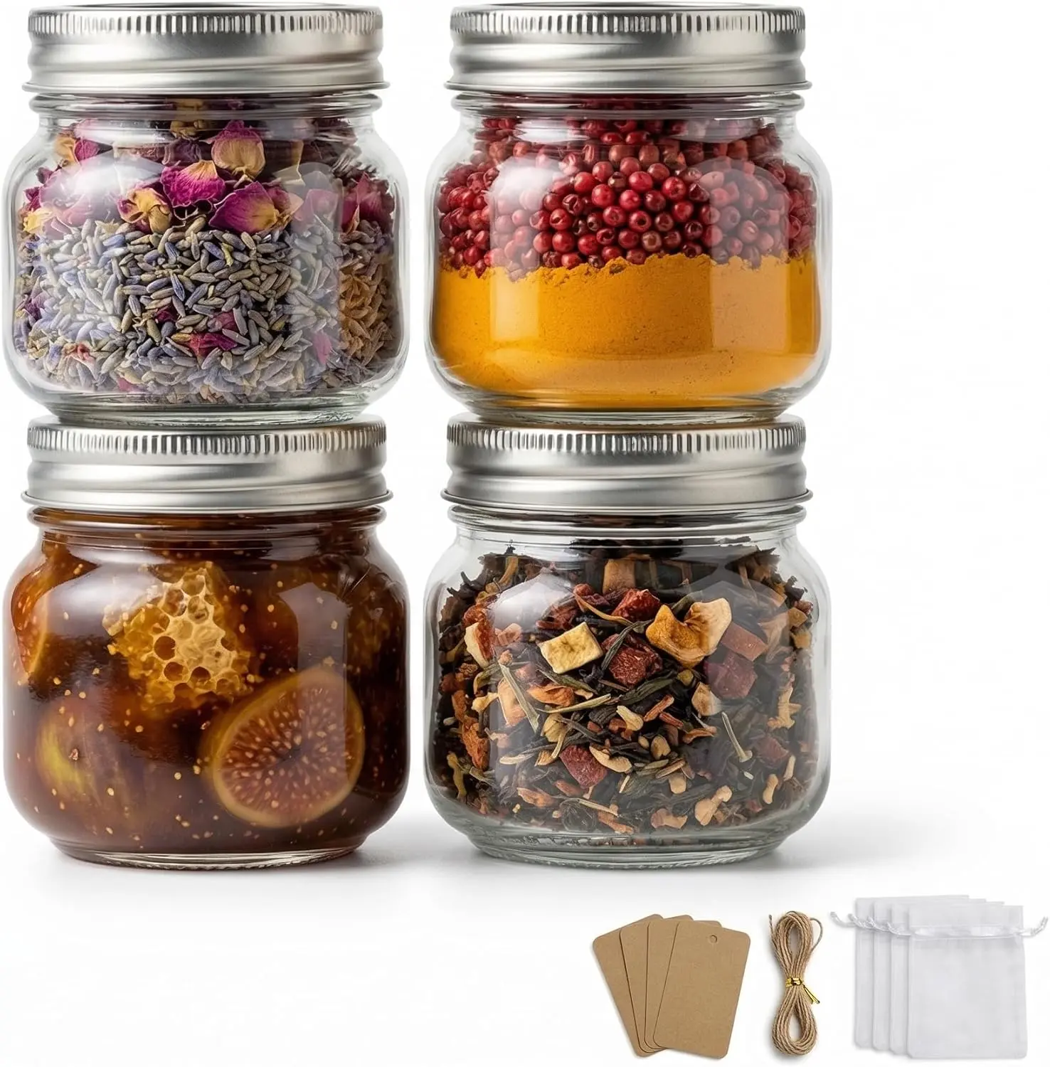 4-Pack 8 oz Wide Mouth Mason Jars with Airtight Silver Lids - Thick Glass Storage Bottles for Spell Jars, Candle Making, Home & Bathroom Organizing