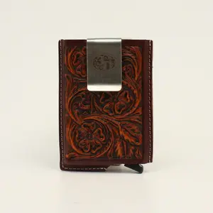 Men’s Tooled Leather RFID Smart Wallet – Slim Card Holder with Money Clip