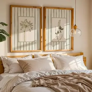 2 Pieces Optional Wooden Frame Vintage Botanical Danish Boho Wall Poster Colorful Floral Scandinavian Pastel Canvas Painting Wall Art Farmhouse Rustic Home Room Decor Farmhouse Style Home Decor Wall Decor Poster Modern Floral Paintings