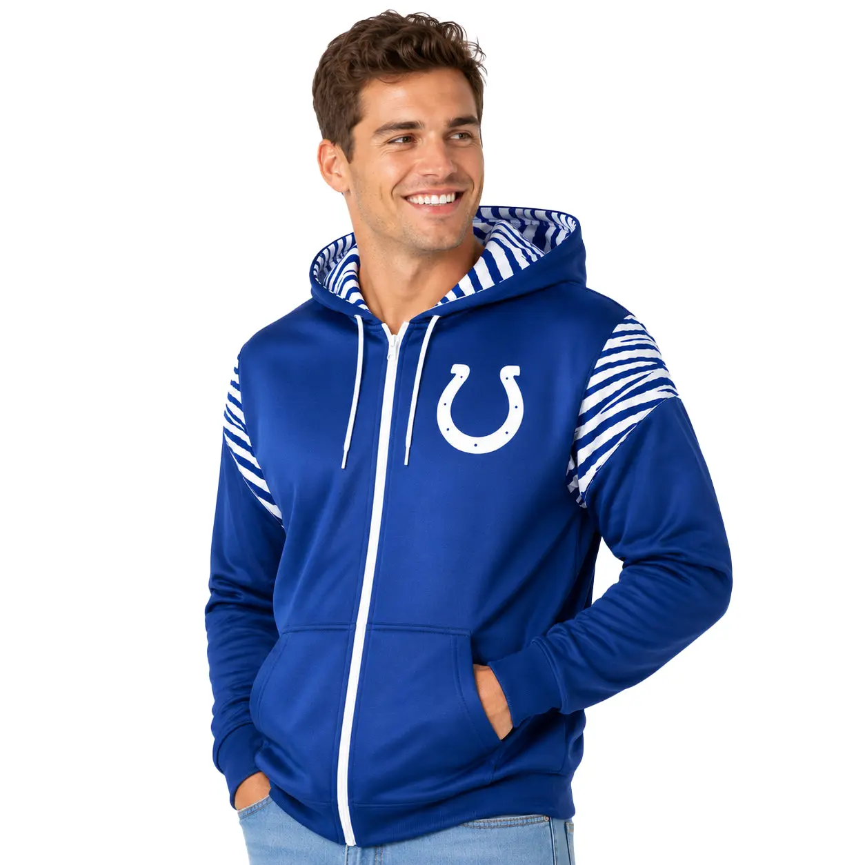 Zubaz NFL Indianapolis Colts Men's 3 Color Zebra Bands and Hood Liner Play Action Full-Zip Hoodie