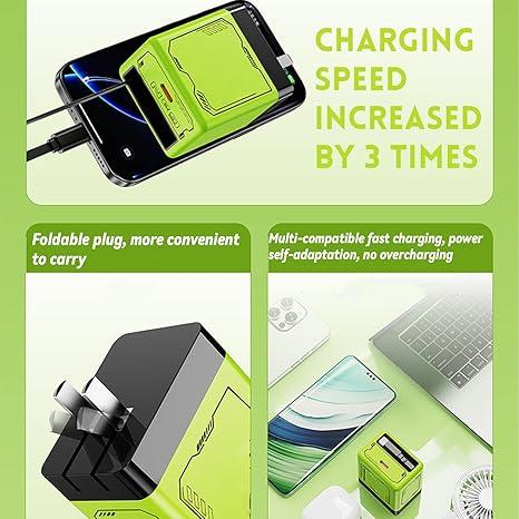 GaN Charger Compatible with 120W Fast Charger with Retractable Type-C and ligting Cable,Portable Adapter for iPhone 16, iPad, MacBook, Multi-Device Fast Charging, Folding Charing Cellphone Electronic Smartphone Green Orange