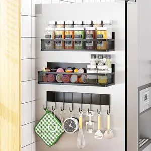 Rack for Refrigerator, 3 Pack  Shelf, Moveable Fridge Organizer with 8-Hook Rack, Seasoning Organizer for Kitchen