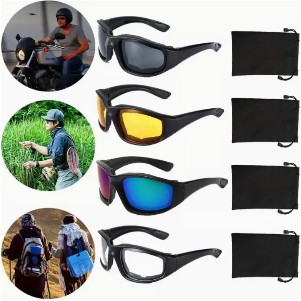 4 Pairs Motorcycle Riding Glasses, Comfort Padded Nose Bridge, Men's Formal Attire Set, Multi-Color Lenses for Men Women Boys, Halloween Gift summerwins