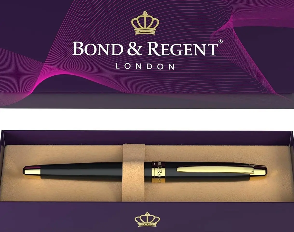 Bond & Regent 24 Karat Gold Luxury Rollerball Pen - Fancy Executive Professional Writing Gift Set for Men & Women, Nice Pens, Gloss Black