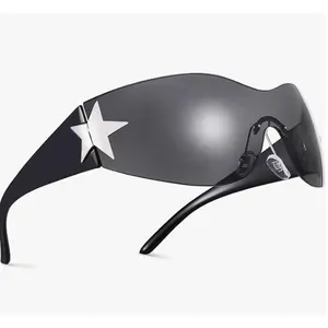 Rimless Y2K Sunglasses for Women Men Wrap Around Fashion Sunglasses Oversized Frameless Trendy Sun Glasses