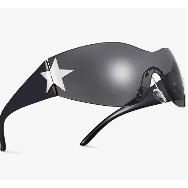 Rimless Y2K Sunglasses for Women Men Wrap Around Fashion Sunglasses Oversized Frameless Trendy Sun Glasses