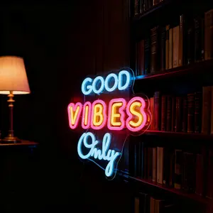 Christmas Decorative Gifts Good Vibes Only Neon Signs, USB Powered Dimmable LED Lights for Wall Decorations, Bedrooms, Game Rooms, Bars, Clubs, Weddings, Parties, Christmas, Thanksgiving, New Years, Birthday Gifts