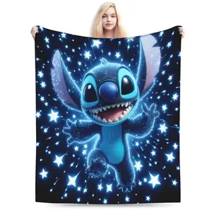 DISNEY CLASSIC Lilo & Stitch Starry Glow Throw Blanket, Cute Cartoon Stitch Soft Flannel Fleece Plush Blanket, Warm Cozy Bed Sofa Couch Blanket, Ideal Birthday Holiday Gift for Kids Adults Stitch Fans Home Decor