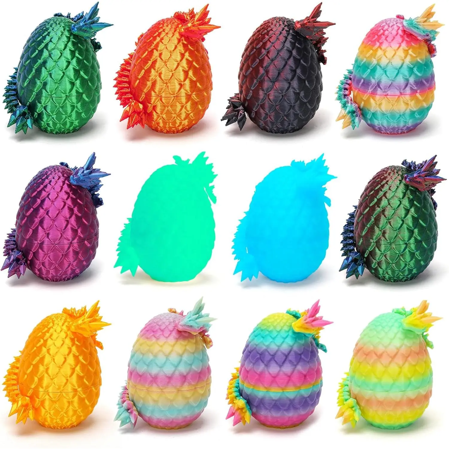 12 Pcs 3D Printed Dragon with Egg for Easter Basket Stuffers, Dinosaur Easter Eggs Fillers Fidget Toys,Easter,Birthdays, Christmas Easter Decorations Gifts for Girls Boys(Without Keychain)