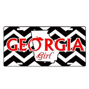 Georgia Girl License Plates and Car Tags for The Bulldog Fans. These Custom Made Aluminum car Tags Feature Chevron Stripes and Peach Logo