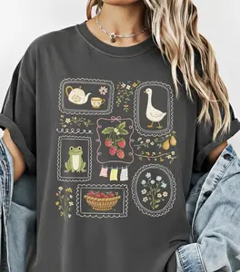 Comfort Colors Cottagecore TShirt, Goose T-Shirt, Gardening Tee, Summer Spring T-Shirt, Gift for Her, Frog Tee, Mother gift