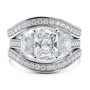 3-Stone 2.6ct Cushion CZ Ring Set in Sterling Silver