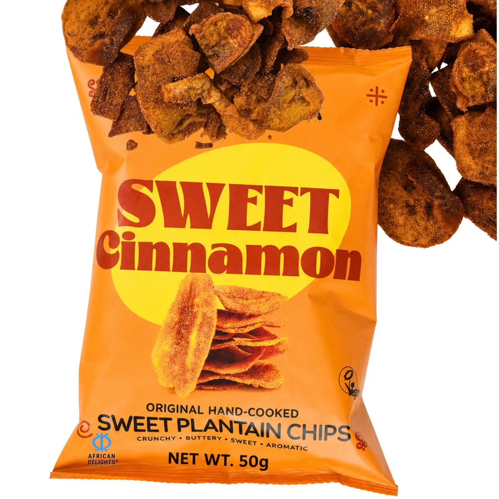 African Delights Sweet Cinnamon Plantain Chips, Pack of 3 (50g Each)